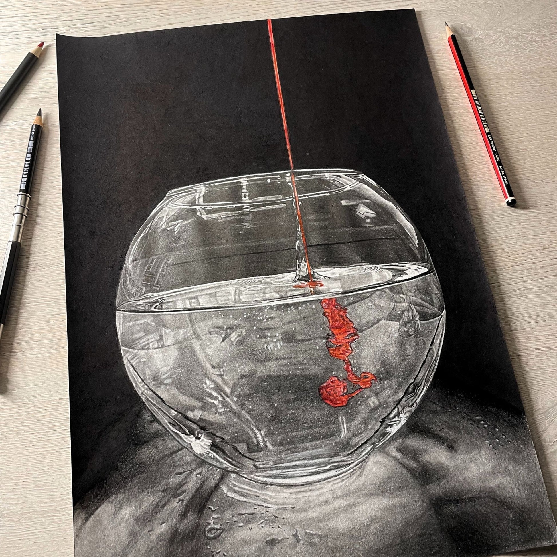 Hyperrealistic Pen and Pencil Drawing Poster A Drop of Blood